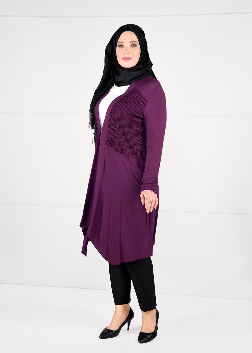 Vêtements hijab POURPRE TUNIQUE EN RÉSILLE 2636 