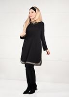 Tesettür giyim SİYAH YANLARI ŞERİTLİ PENYE TUNİK 2638