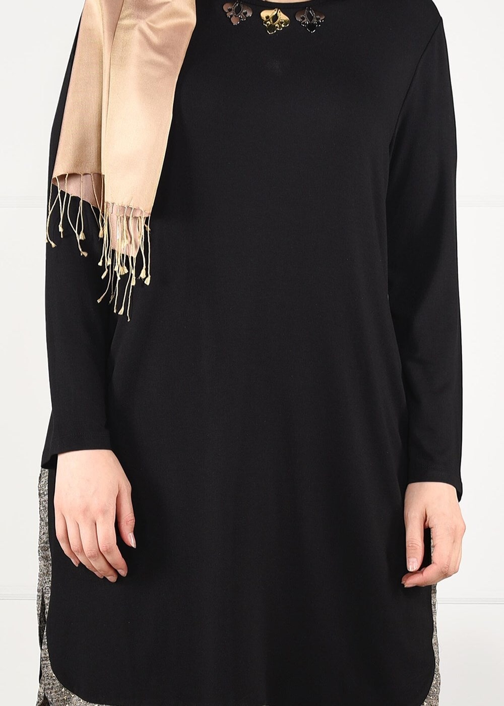 Tesettür giyim SİYAH YANLARI ŞERİTLİ PENYE TUNİK 2638