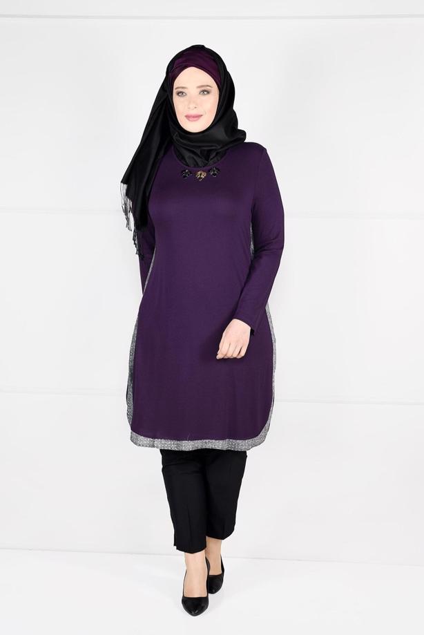 Vêtements hijab POURPRE TUNIQUE À RAYURES 2638 - TRENDTESETTÜR