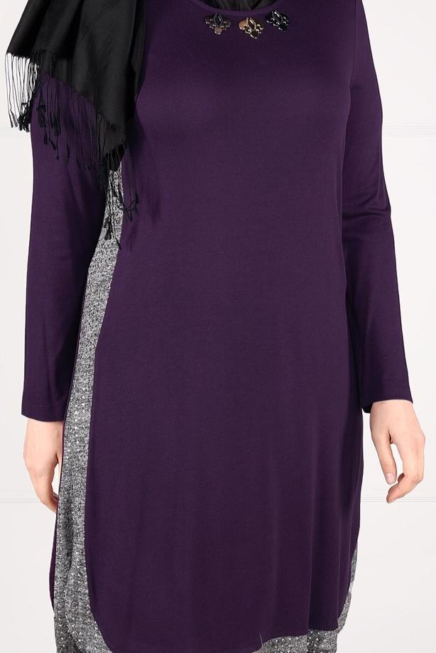 Vêtements hijab POURPRE TUNIQUE À RAYURES 2638 - TRENDTESETTÜR
