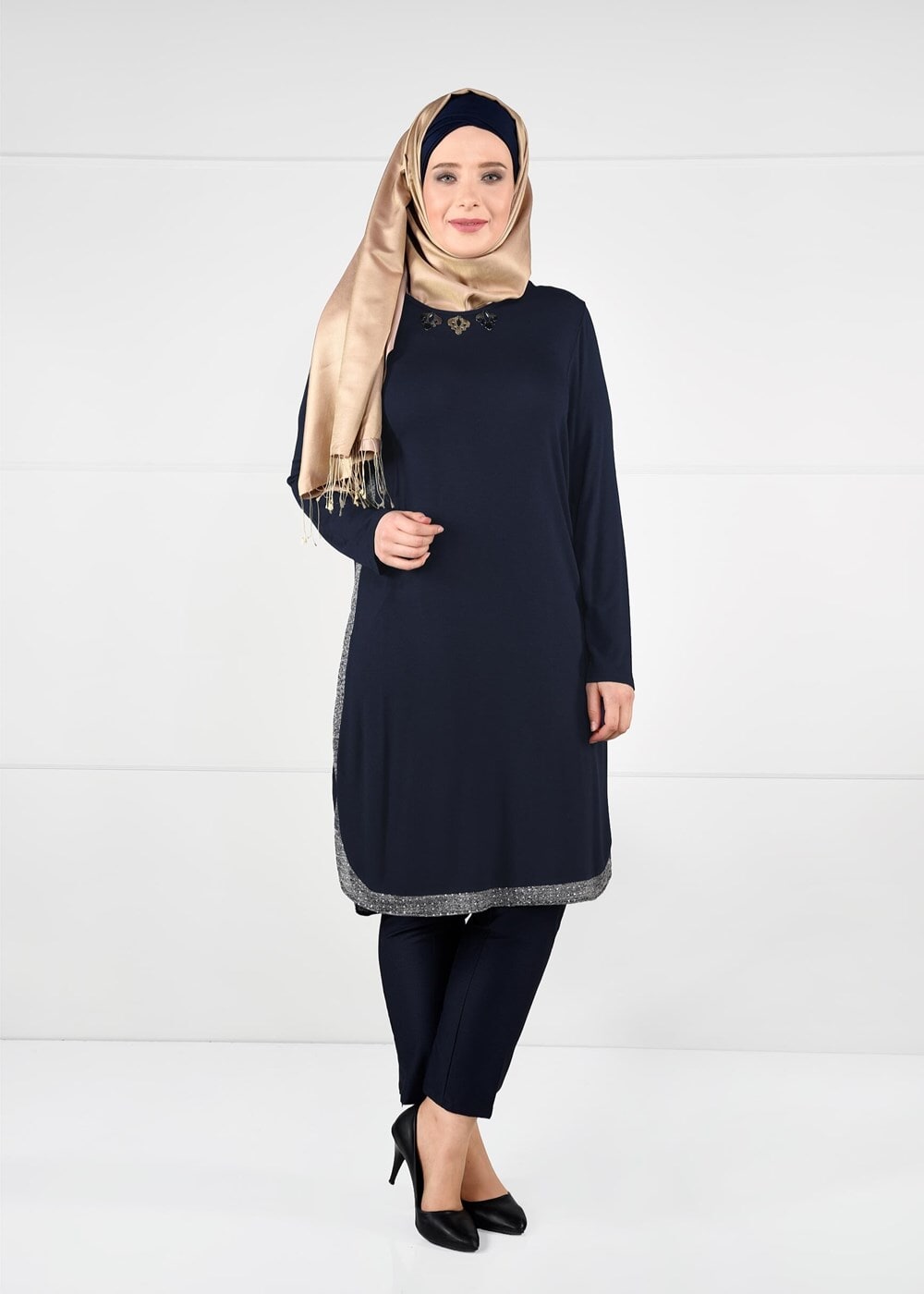 Vêtements hijab BLEU MARINE TUNIQUE À RAYURES 2638