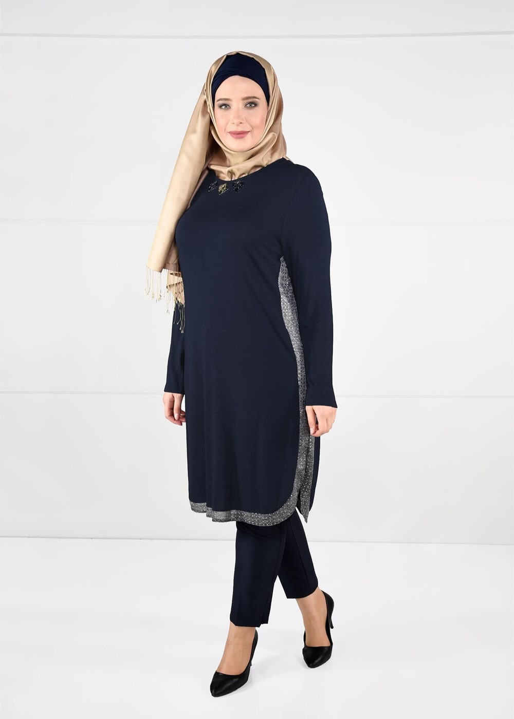 Vêtements hijab BLEU MARINE TUNIQUE À RAYURES 2638
