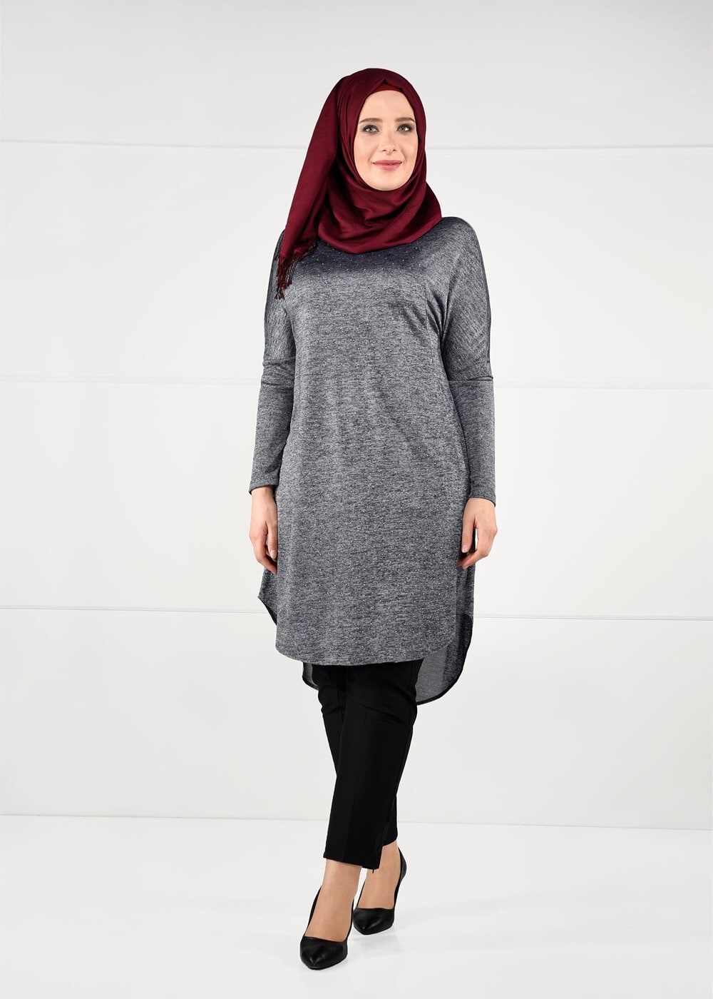 Vêtements hijab GRIS TUNIQUE À IMPRIMÉE 2639 