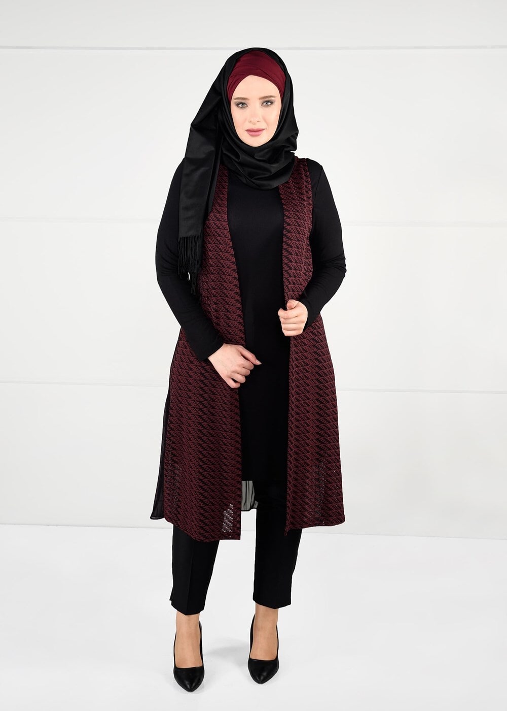 Tesettür giyim KAHVE DANTEL 2Lİ TUNİK TAKIM 2640 