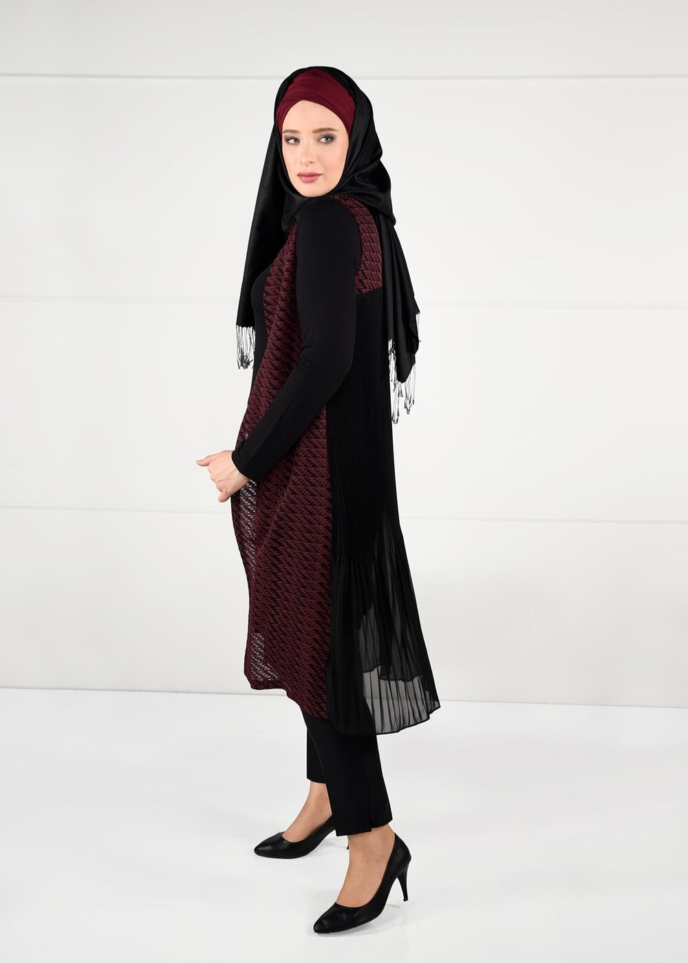 Tesettür giyim KAHVE DANTEL 2Lİ TUNİK TAKIM 2640 