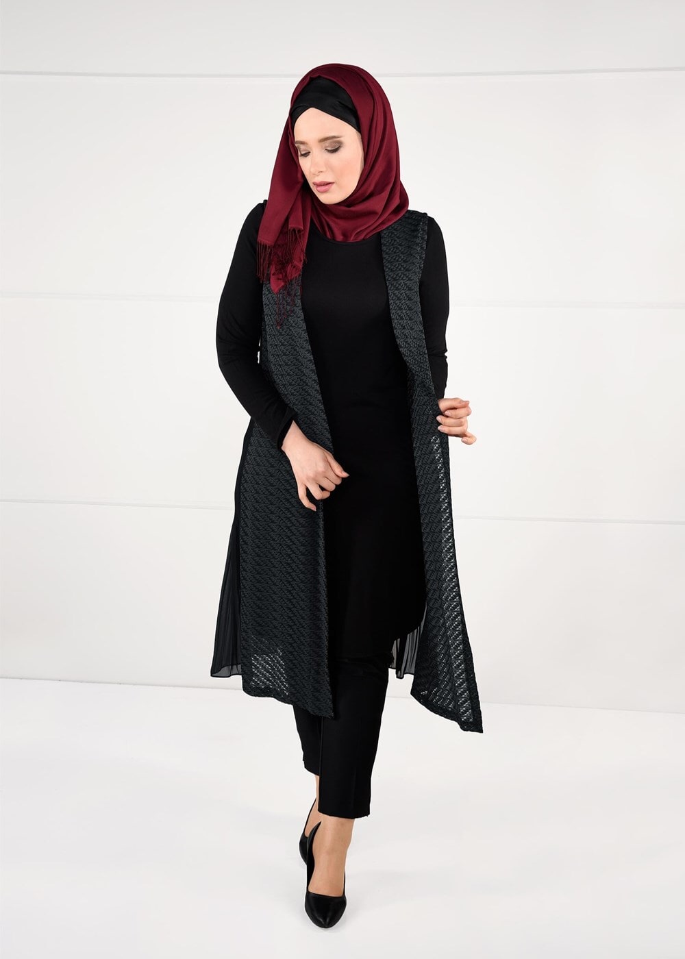 Tesettür giyim GRİ DANTEL 2Lİ TUNİK TAKIM 2640 