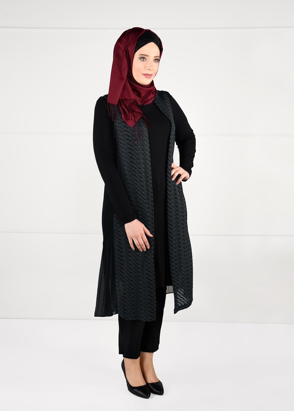 Tesettür giyim GRİ DANTEL 2Lİ TUNİK TAKIM 2640 