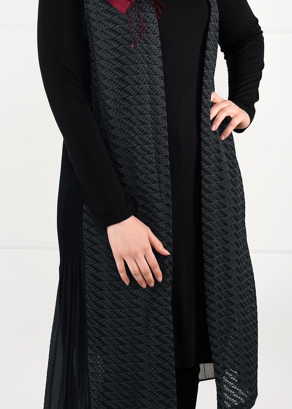 Tesettür giyim GRİ DANTEL 2Lİ TUNİK TAKIM 2640 