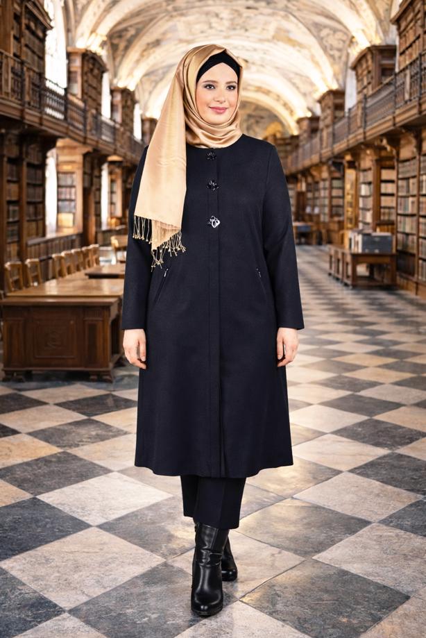 Vêtements hijab BLEU MARINE TUNIQUE AVEC BROCHE 2650  - TRENDTESETTÜR