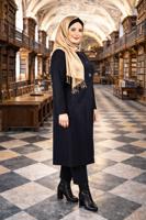 Tesettür giyim LACİVERT METAL BROŞ DETAYLI CEPLİ TUNİK 2650 