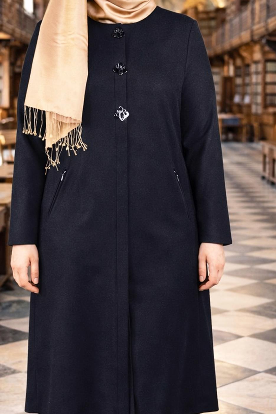 Tesettür giyim LACİVERT METAL BROŞ DETAYLI CEPLİ TUNİK 2650 