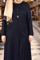 Tesettür giyim LACİVERT METAL BROŞ DETAYLI CEPLİ TUNİK 2650 