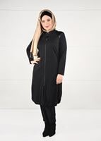 Tesettür giyim SİYAH HAKİM YAKA FERMUARLI ÖRME TUNİK 2651 