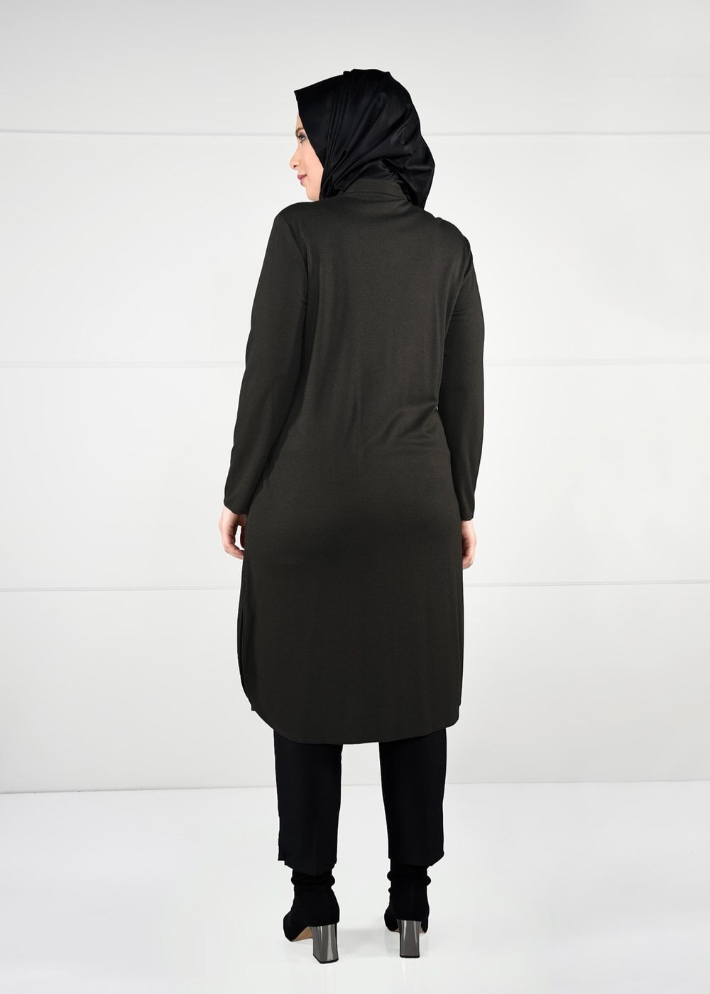 Tesettür giyim HAKİ HAKİM YAKA FERMUARLI ÖRME TUNİK 2651 