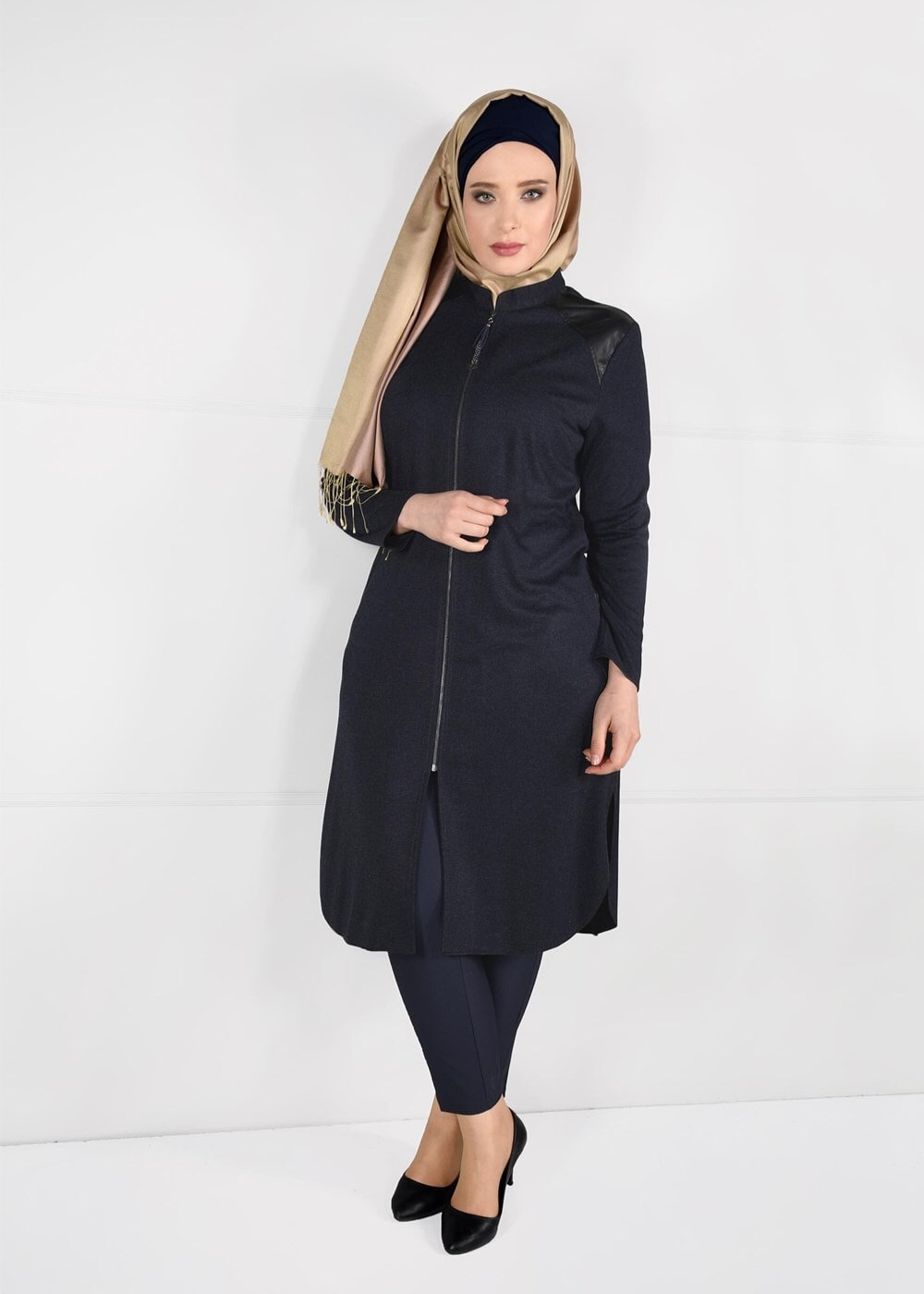 Tesettür giyim LACİVERT HAKİM YAKA FERMUARLI ÖRME TUNİK 2651 