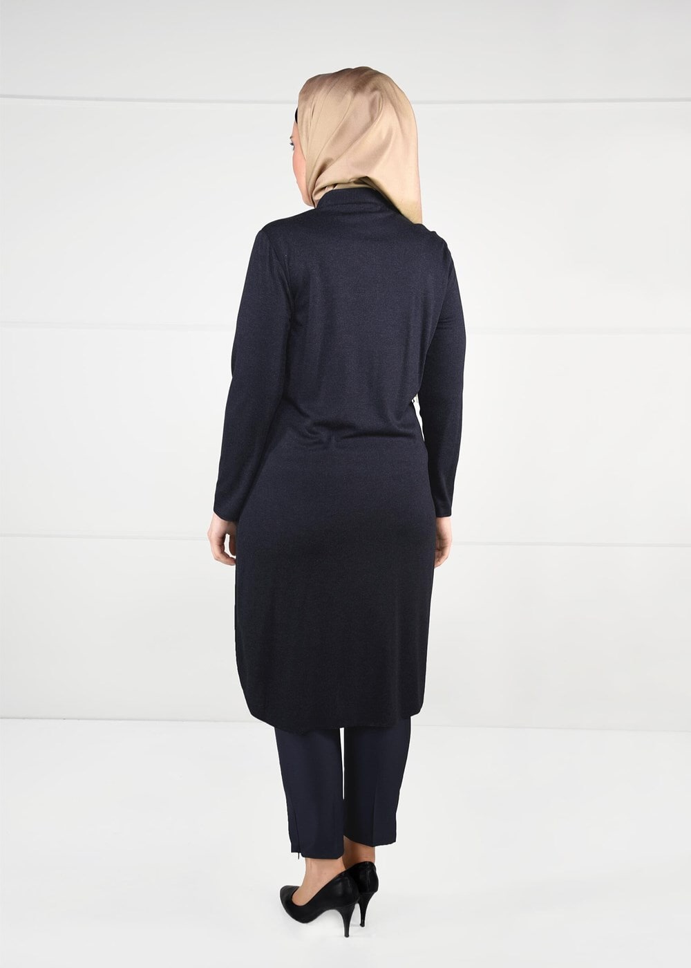 Tesettür giyim LACİVERT HAKİM YAKA FERMUARLI ÖRME TUNİK 2651 