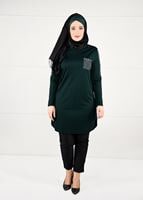 Tesettür giyim YEŞİL CEP DETAYLI TUNİK 2652 