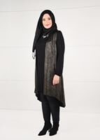 Tesettür giyim ALTIN ASİMETRİK KESİM 2Lİ YELEKLİ TUNİK TAKIM 2663 
