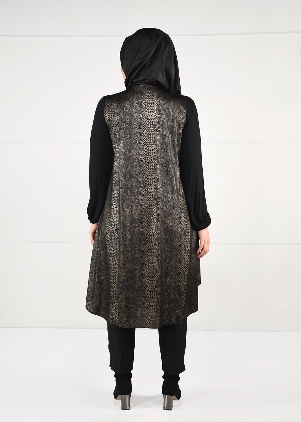 Tesettür giyim ALTIN ASİMETRİK KESİM 2Lİ YELEKLİ TUNİK TAKIM 2663 