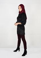 Tesettür giyim SİYAH KOLLARI PİLİSELİ KADİFE TUNİK 4098