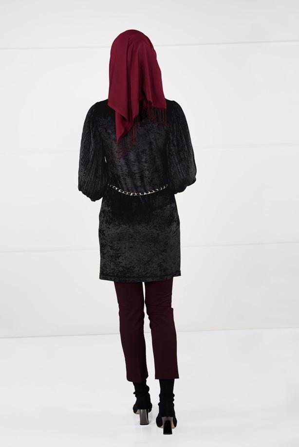 Tesettür giyim  KOLLARI PİLİSELİ KADİFE TUNİK 4098 - TRENDTESETTÜR