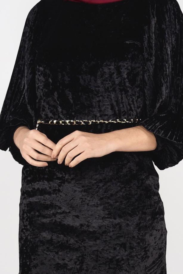 Tesettür giyim  KOLLARI PİLİSELİ KADİFE TUNİK 4098 - TRENDTESETTÜR