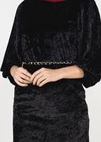 Tesettür giyim SİYAH KOLLARI PİLİSELİ KADİFE TUNİK 4098