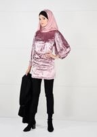 Tesettür giyim PUDRA KOLLARI PİLİSELİ KADİFE TUNİK 4098