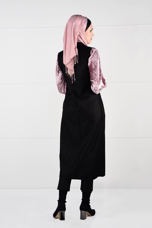 Tesettür giyim  KOLLARI PİLİSELİ KADİFE TUNİK 4098 - TRENDTESETTÜR