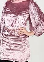 Tesettür giyim PUDRA KOLLARI PİLİSELİ KADİFE TUNİK 4098