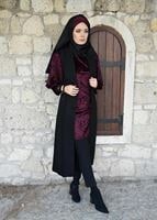 Tesettür giyim BORDO KOLLARI PİLİSELİ KADİFE TUNİK 4098