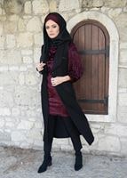 Tesettür giyim BORDO KOLLARI PİLİSELİ KADİFE TUNİK 4098