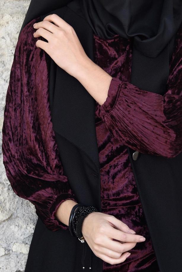 Tesettür giyim  KOLLARI PİLİSELİ KADİFE TUNİK 4098 - TRENDTESETTÜR