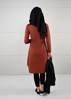 Tesettür giyim TURUNCU DERİ CEPLİ ÇİÇEK NAKIŞLI TUNİK 4151 