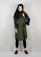 Tesettür giyim HAKİ DERİ CEPLİ ÇİÇEK NAKIŞLI TUNİK 4151 