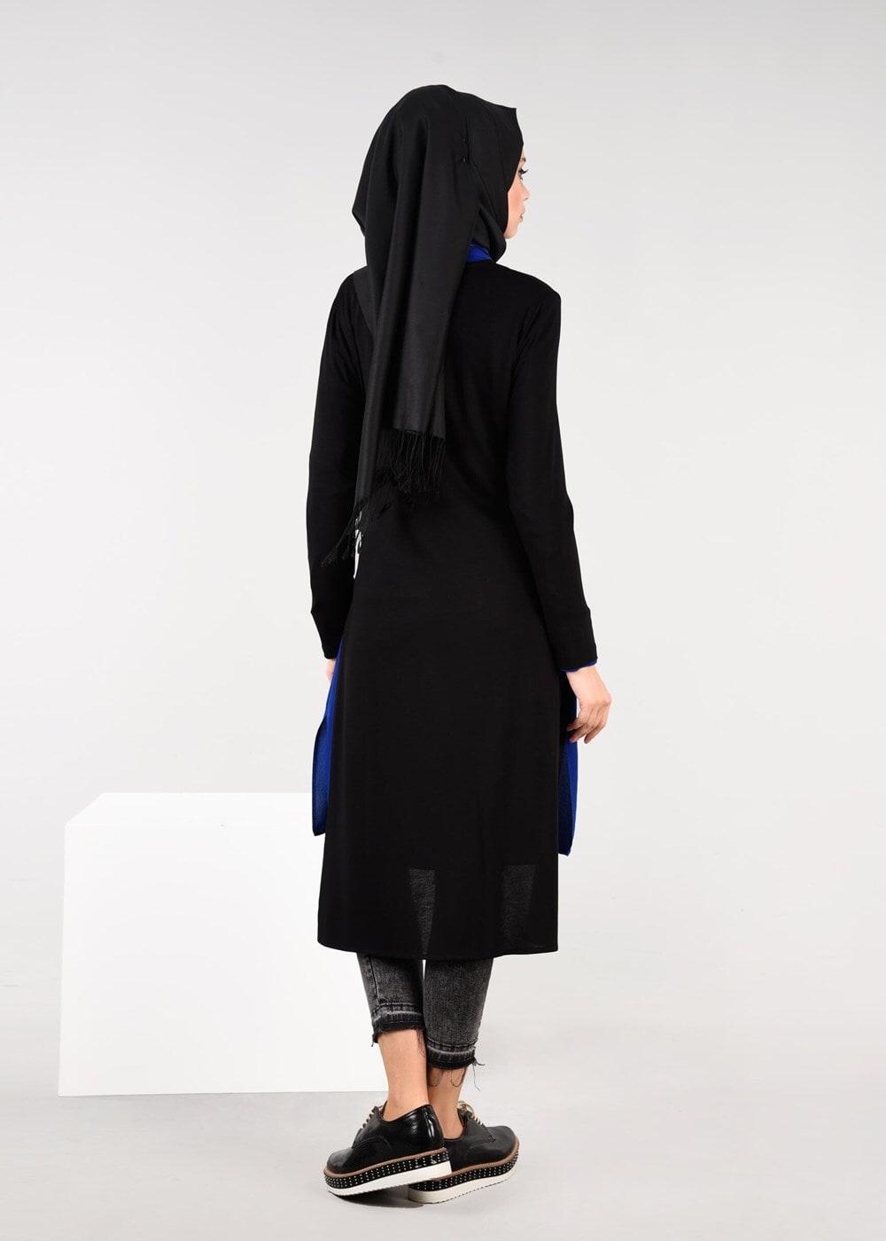 Tesettür giyim LACİVERT ÖNDEN BAĞLAMALI 2Lİ KREP TUNİK 4778