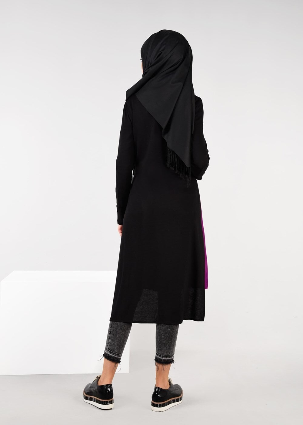 Tesettür giyim MOR ÖNDEN BAĞLAMALI 2Lİ KREP TUNİK 4778