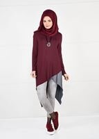 Tesettür giyim BORDO ASİMETRİK KESİM TUNİK 4844
