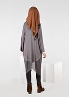 Tesettür giyim GRİ FİLE DETAYLI ASİMETRİK KESİM TUNİK 4854