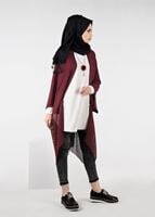 Tesettür giyim BORDO FİLE DETAYLI ASİMETRİK KESİM TUNİK 4854