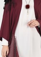Tesettür giyim BORDO FİLE DETAYLI ASİMETRİK KESİM TUNİK 4854