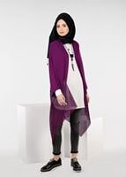 Tesettür giyim MOR FİLE DETAYLI ASİMETRİK KESİM TUNİK 4854