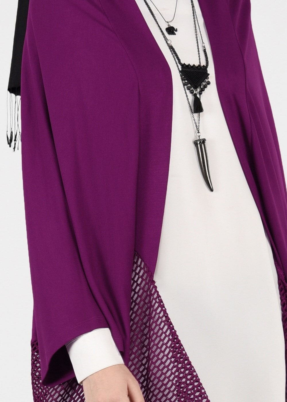 Tesettür giyim MOR FİLE DETAYLI ASİMETRİK KESİM TUNİK 4854