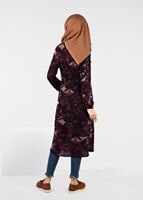 Tesettür giyim BORDO BELİ BÜZGÜLÜ DESENLİ TUNİK 4866