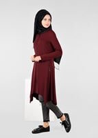 Hijab clothing CLARET RED ZIPPED ASYMMETRIC CUT TUNIC 4869 