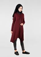 Hijab clothing CLARET RED ZIPPED ASYMMETRIC CUT TUNIC 4869 