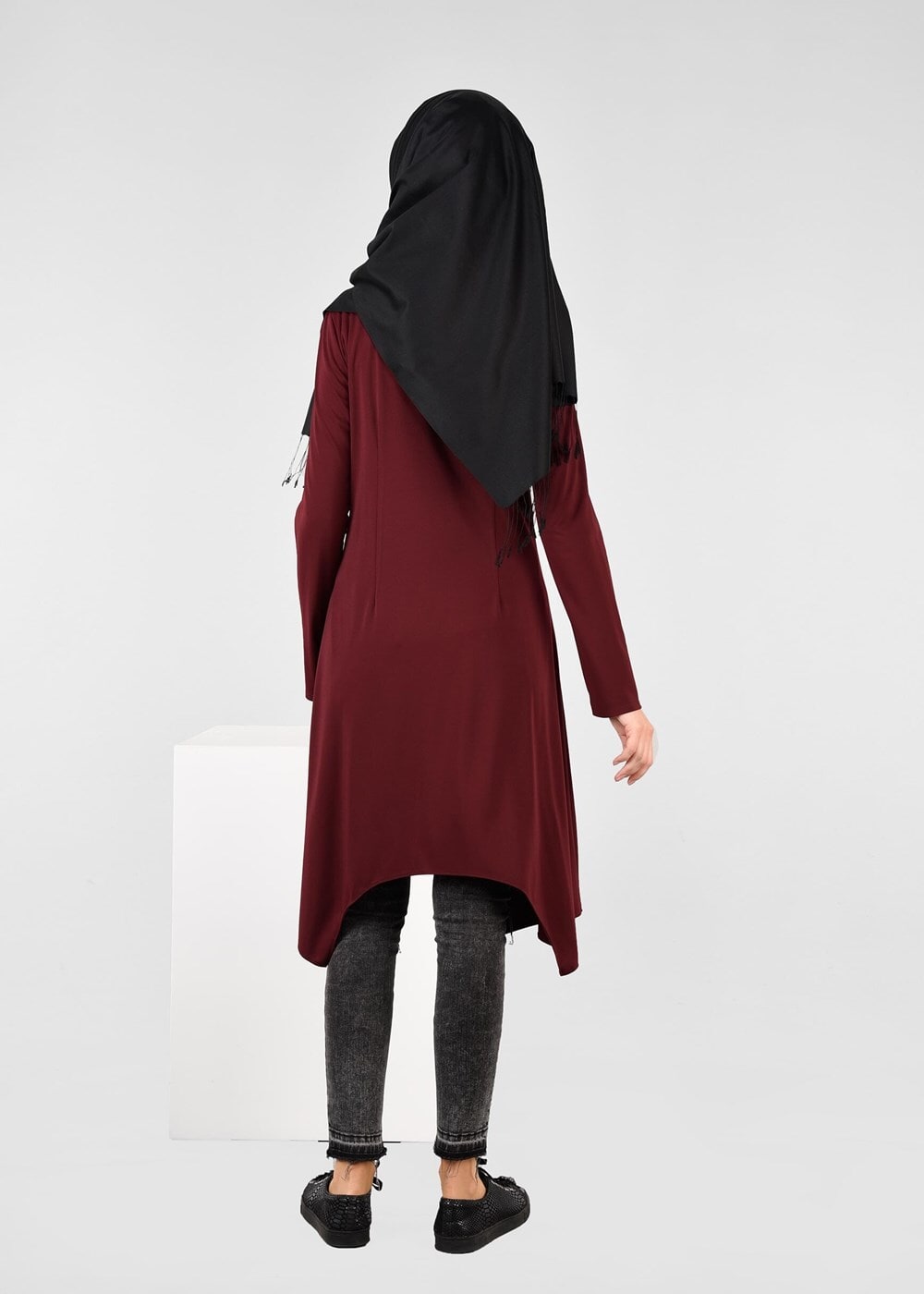 Hijab clothing CLARET RED ZIPPED ASYMMETRIC CUT TUNIC 4869 