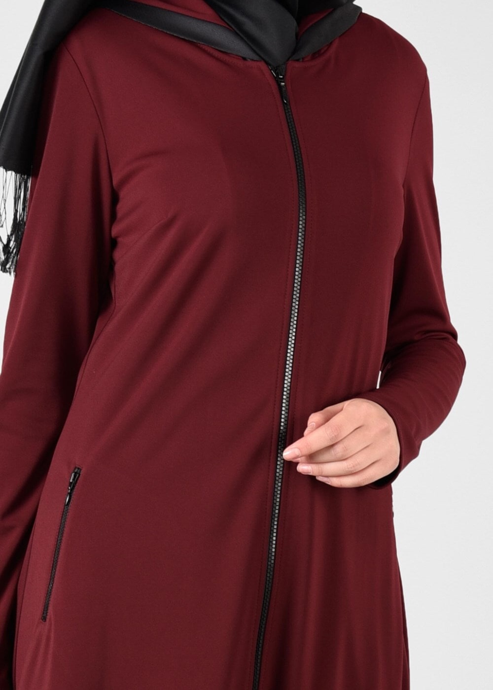 Hijab clothing CLARET RED ZIPPED ASYMMETRIC CUT TUNIC 4869 