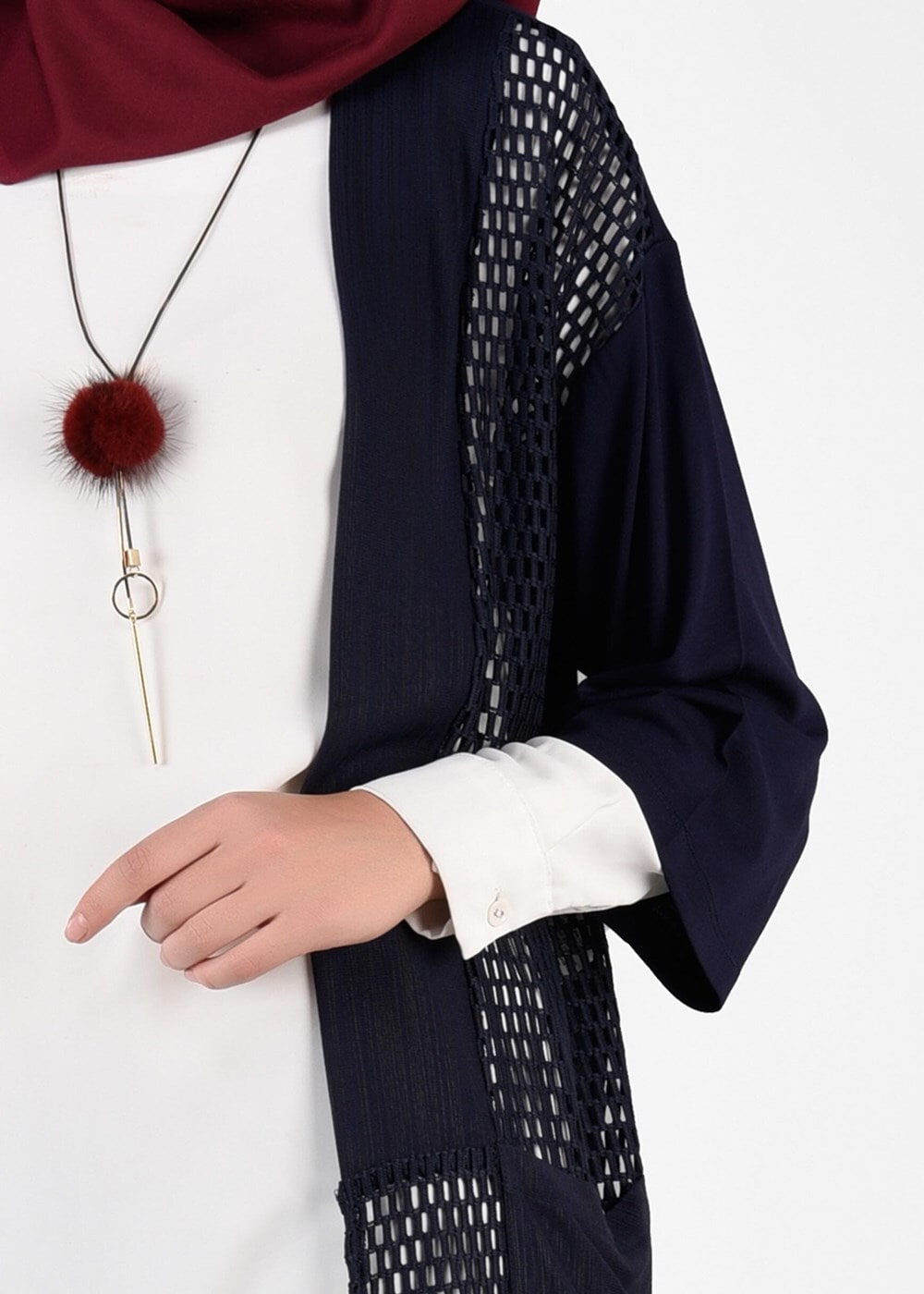 Tesettür giyim LACİVERT FİLE DETAYLI ÖRME HIRKA 4871 